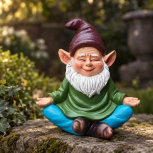 Gartenzwerg als Yoga-Elfe