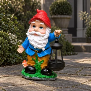Großer Gartenzwerg mit Solarlaterne