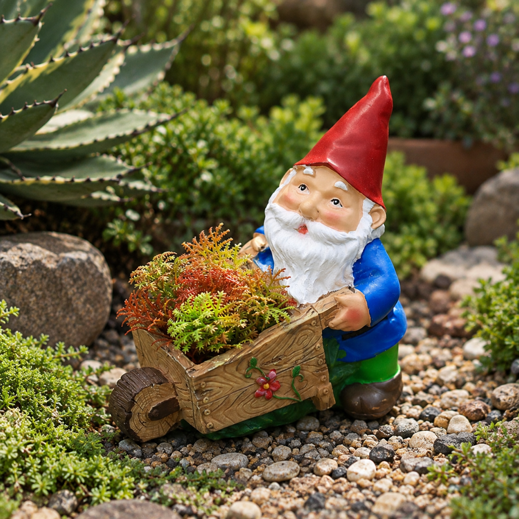 Gartenzwerg mit Schubkarre, Vorderansicht