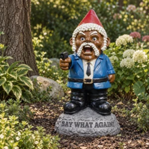 Schwarzer Gartenzwerg im Pulp-Fiction-Stil