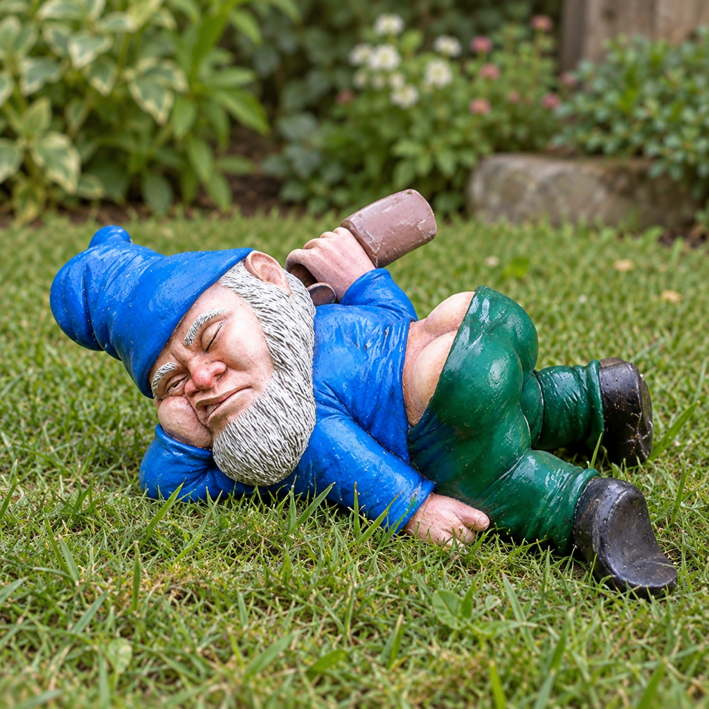 Betrunkener Gartenzwerg, Vorderansicht