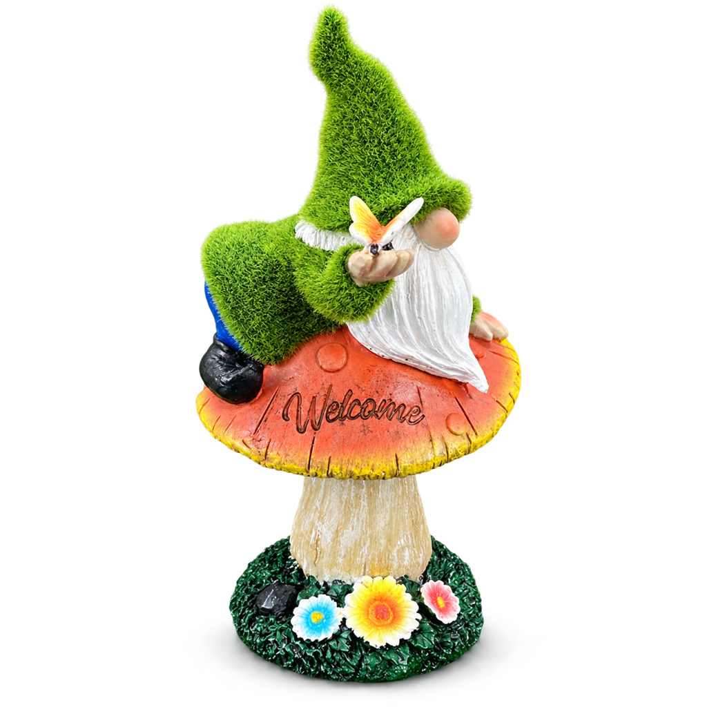 Gartenzwerg auf leuchtendem Pilz, Produktansicht