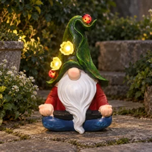 Yoga-Gartenzwerg mit Solarbeleuchtung