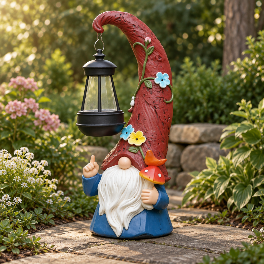 Gartenzwerg mit Solarlaterne, Vorderansicht