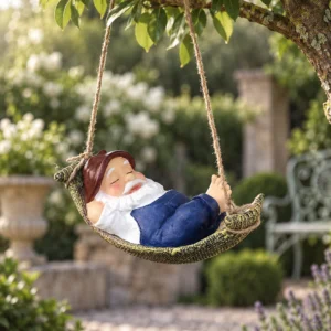Cooler Gartenzwerg mit Hängematte