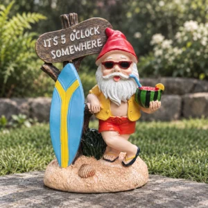 Gartenzwerg als lustiger Surfer