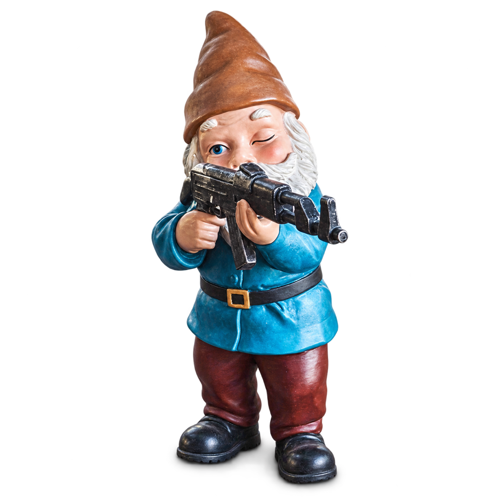 Gartenzwerg mit Gewehr, Produktansicht