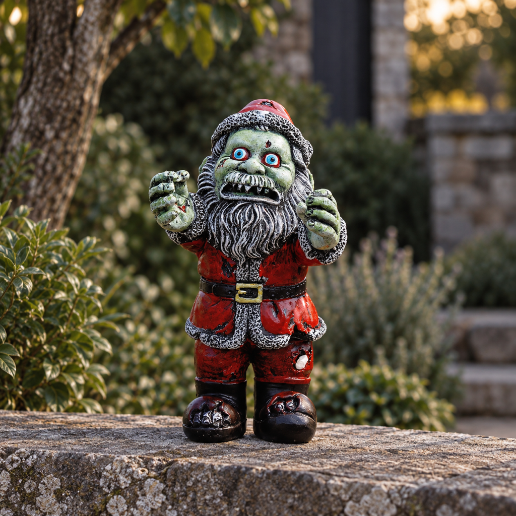 Lustiger Gartenzwerg | Zombie-Weihnachtsmann, Vorderansicht