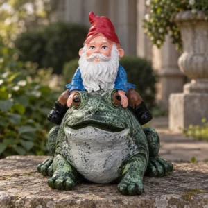 Gartenzwerg auf einer Kröte