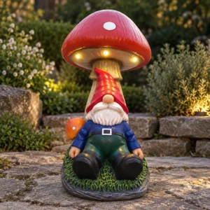 Design-Gartenzwerg mit leuchtendem Pilz