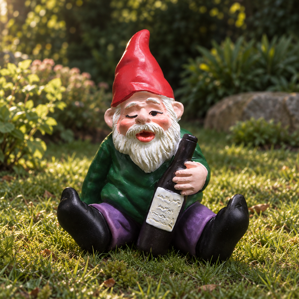 Betrunkener Mini-Gartenzwerg, Vorderansicht