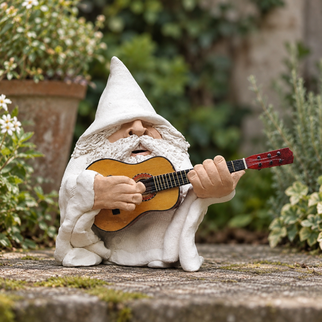 Gartenzwerg mit Gitarre, Vorderansicht